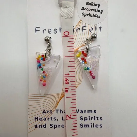 Baking sprinkles fun Unique handmade Resin Stainless drop steel earrings crafted - Picture 2 of 2